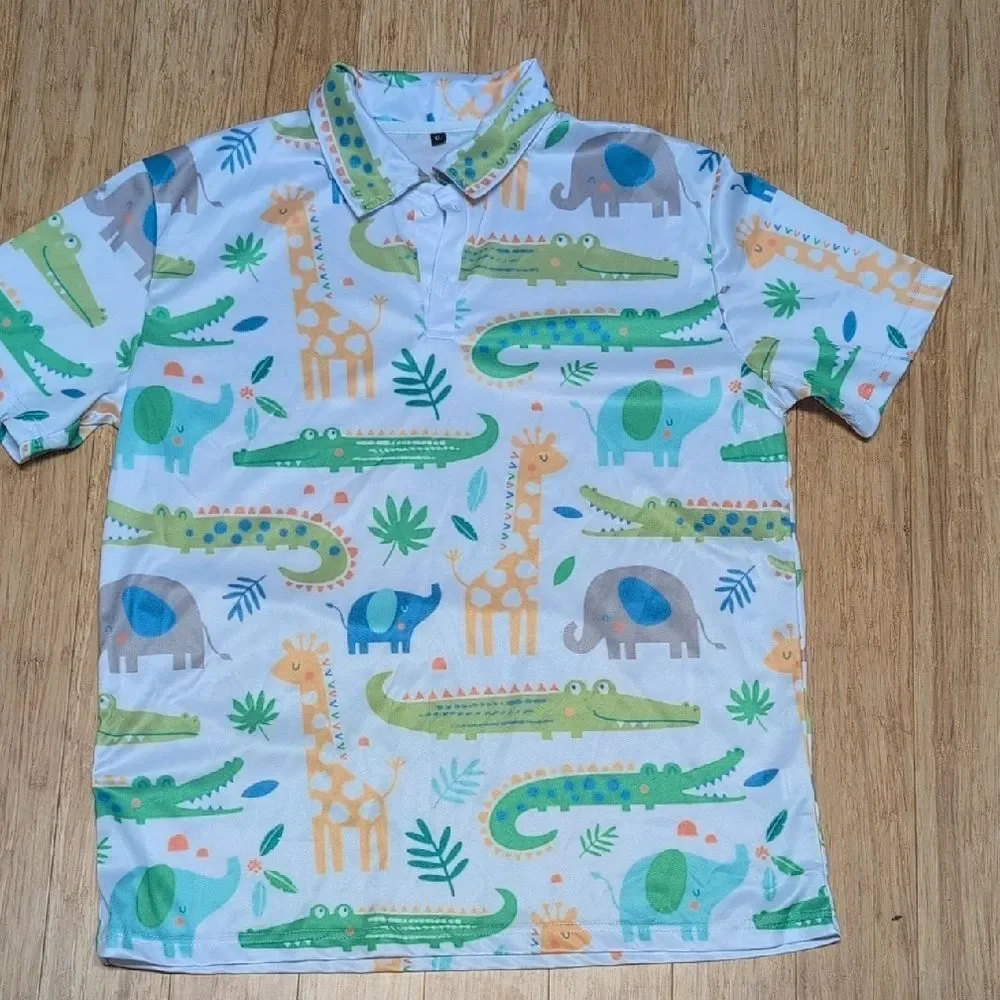 Playful Safari Animal Print Polo Size XL